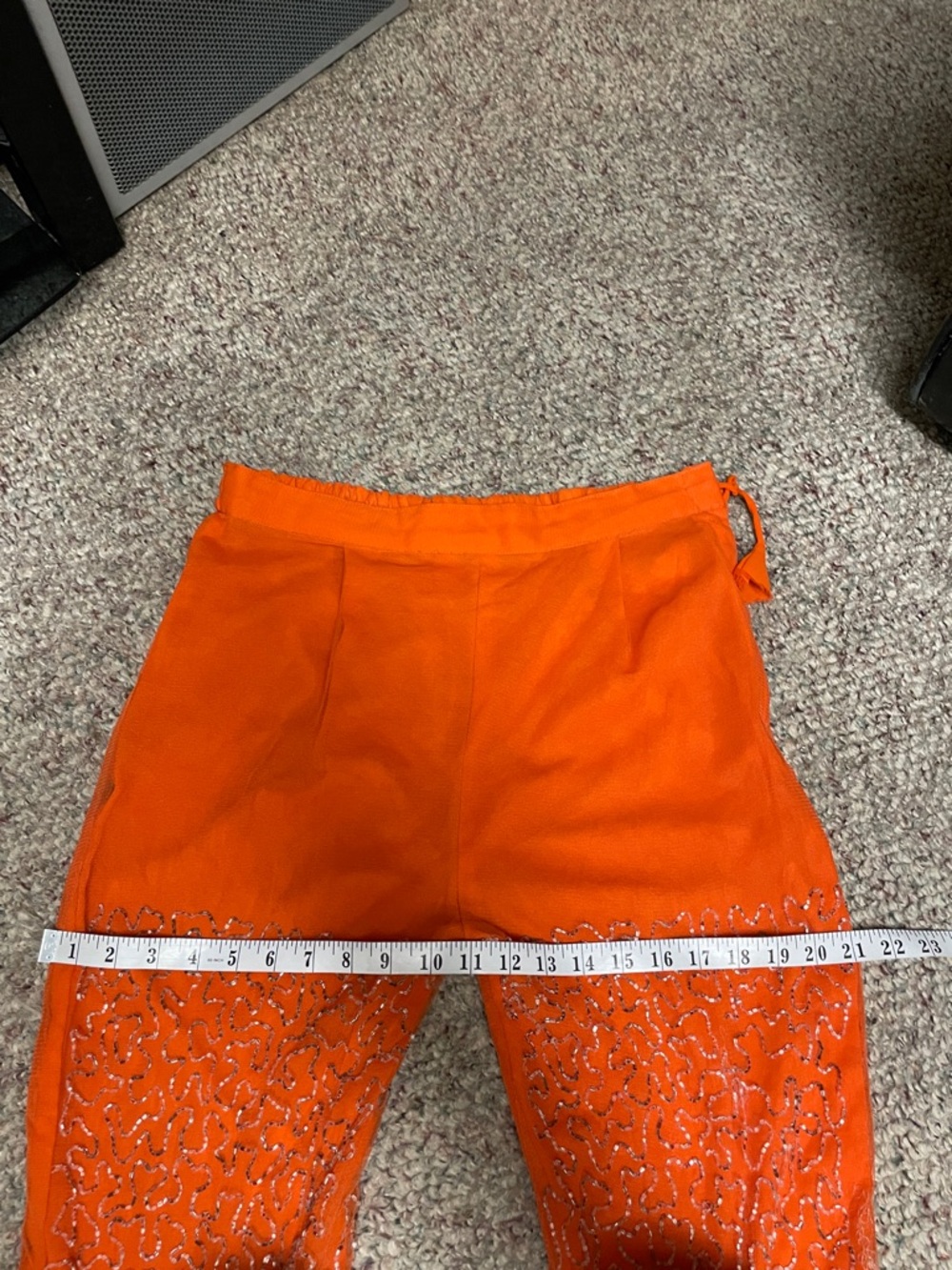 Vintage beaded sequinned super bell bottom Embellished Orange mesh Pants - Picture 7 of 13